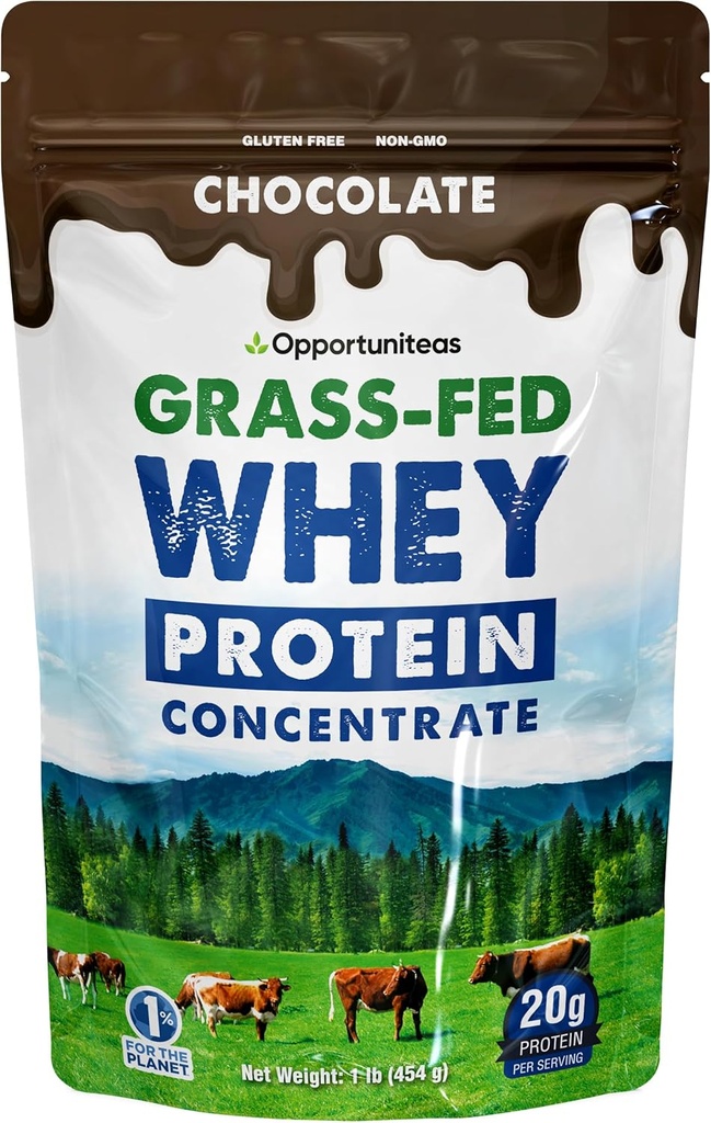 Opportuniteas Grass Fed Whey Protein Powder Concentrate - Schokolade - Pure Protein Supplement - Non GMO, Hormon Free & Gluten Free - 1lb