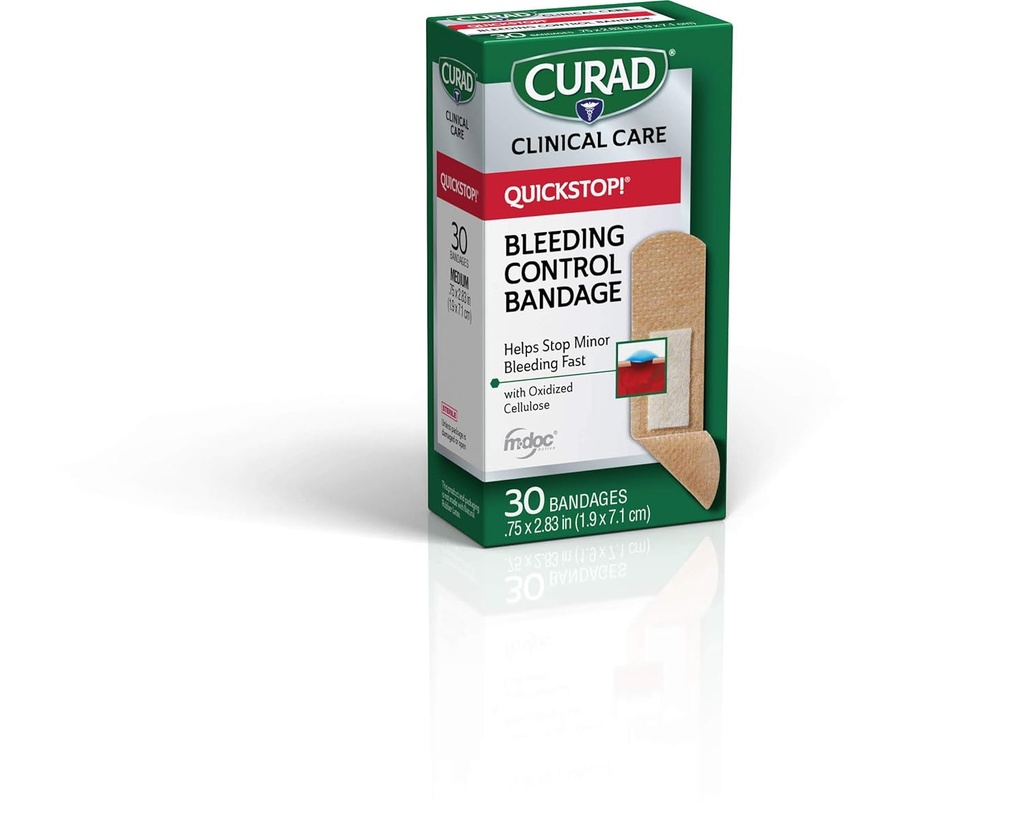 Curad Quickstop Flex-Fabric Bandages, Quickstop Bleeding Control Technology, 0.75" x 2.83", 30 Count (Pack mit 3)
