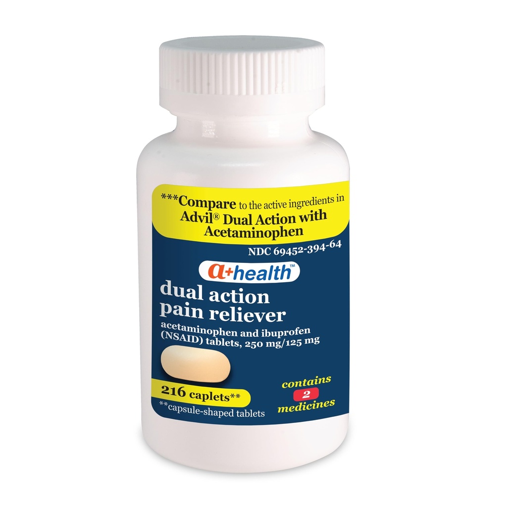 A+Gesundheit Dual Action Acetaminophen 250 mg und Ibuprofen (NSAID) 125mg Schmerzlinderung Caplets, 216 Zähler