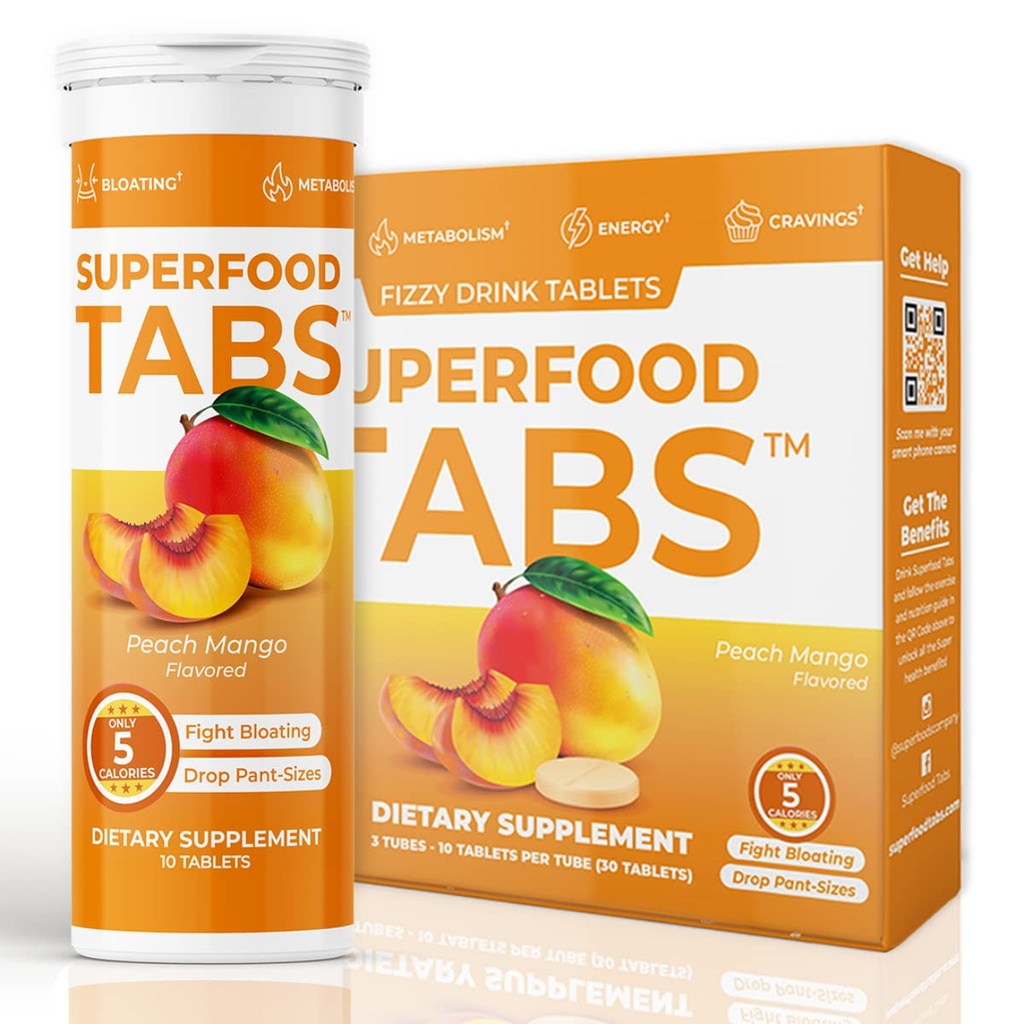 Superfood Tabs skinnytabs Anti-Bloat Cleanse Drink with 15 Superfoods Supporte la digestion, l'énergie et les cravaches.