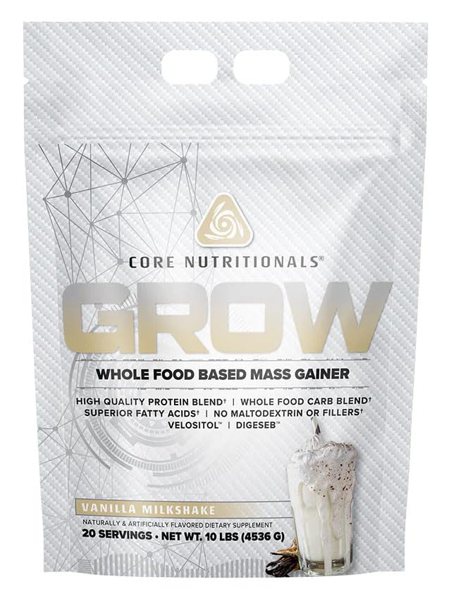 Nourriture de base Grow Mass Gainer (en anglais seulement) Mélange de glucides + mélange de protéines Sans maltodextrine (en anglais seulement) 880 Calories, 50g Protéines (en anglais seulement) 10 Pound (Vanilla Milkshake)