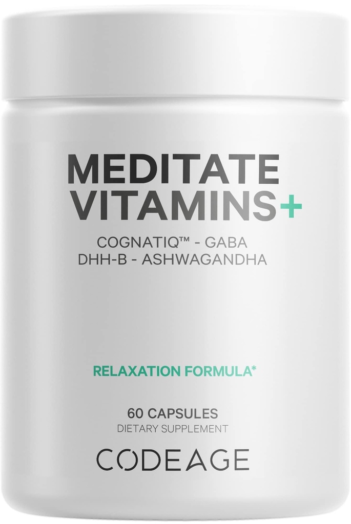 Supplément de vitamine médiate+ - CognatiQ, DHH-B, GABA, Ashwagandha, Champignons organiques, Bleuets - Pilules cérébrales et neuroprotéines BDNF - Végétaux, non OGM, sans gluten - 60 capsules