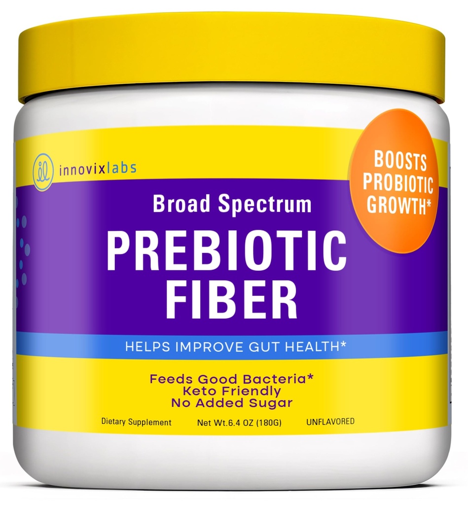 InnovixLabs Prebiotic Fiber Powder for Gut & Digestive Health, High Fiber Supplement for Women and Men with Chicory Root, FOS, Acacia, Inulin, Soluble & Unlösliche Fiber, No Added Sugar, 30-Day Supply