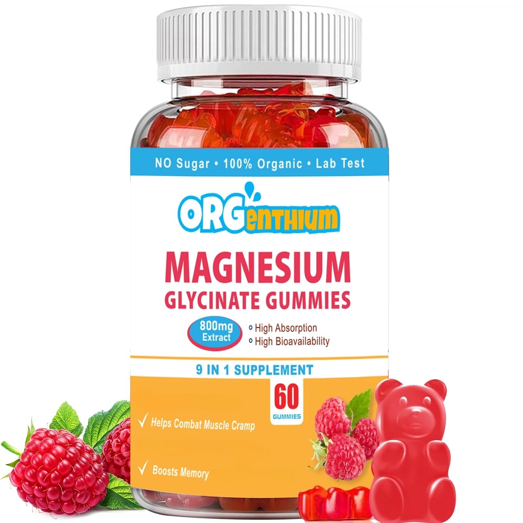 Magnesio Glycinate Gummies 500mg con L-Threonate, Vitamina D, B6, Potassium & CoQ10 | Formula complessa senza zucchero per una maggiore qualità del sonno | Raspberry Flavor | 60 Conte