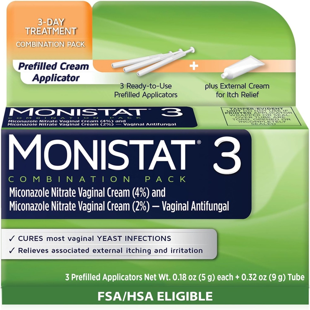 Monistat 3 Day Yeast Infection Treatment for Women, 3 Miconazole Pre-Filled Cream Applicators & External Monistat Anti-Itch Cream Bundle