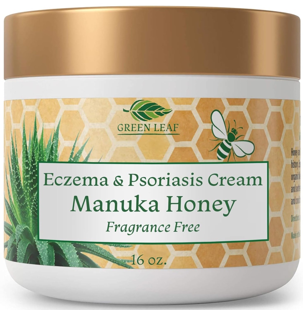 Manuka Miel Eczema crème hydratant Lotion sans fragrance pour le soulagement du psoriasis - Démangeaison, peau sèche Rash onguent - peau apaisante hydratant - corps et crème du visage - Enfants et adultes 16oz