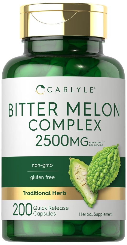 Carlyle Bitter Melon Capsules 2500 mg, 200 Count, 200 Extrait sans OGM et sans gluten Supplément complexe