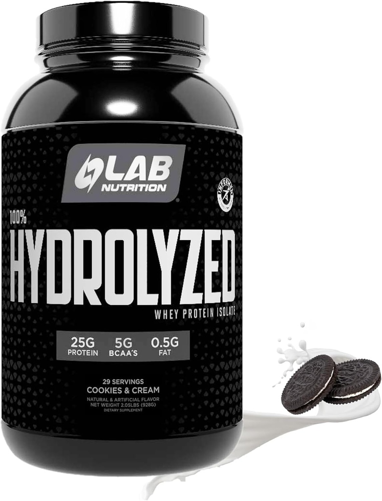 100% isolato di proteine del siero di latte idrolizzato (2 sterline, biscotti e crema aroma) 25gr di proteine, costruire il muscolo, magra crescita del muscolo, facile digestione, senza glutine, senza lattosio, assorbimento veloce.