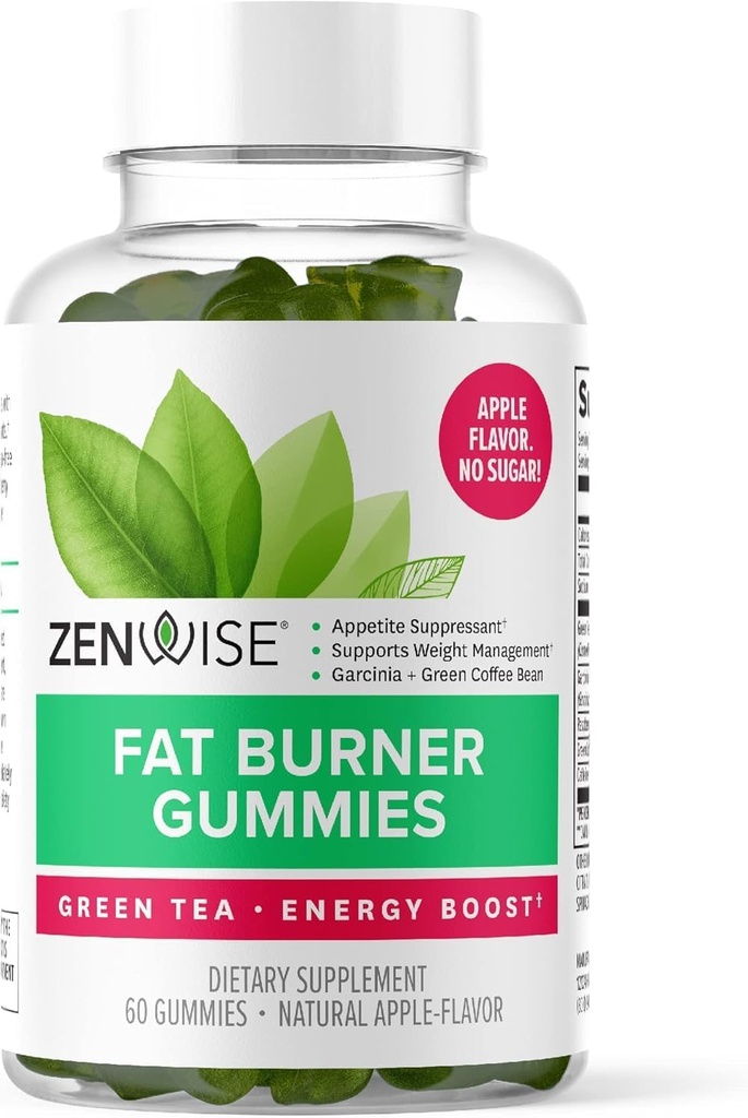 Zenwise Santé Fat Burner Gummies - Suppresseur de l'appétit pour la perte de poids avec extrait de thé vert et Garcinia Cambogia pour le métabolisme + haricots de café vert et la framboise Ketone - 45 Compte Gommies de pommes