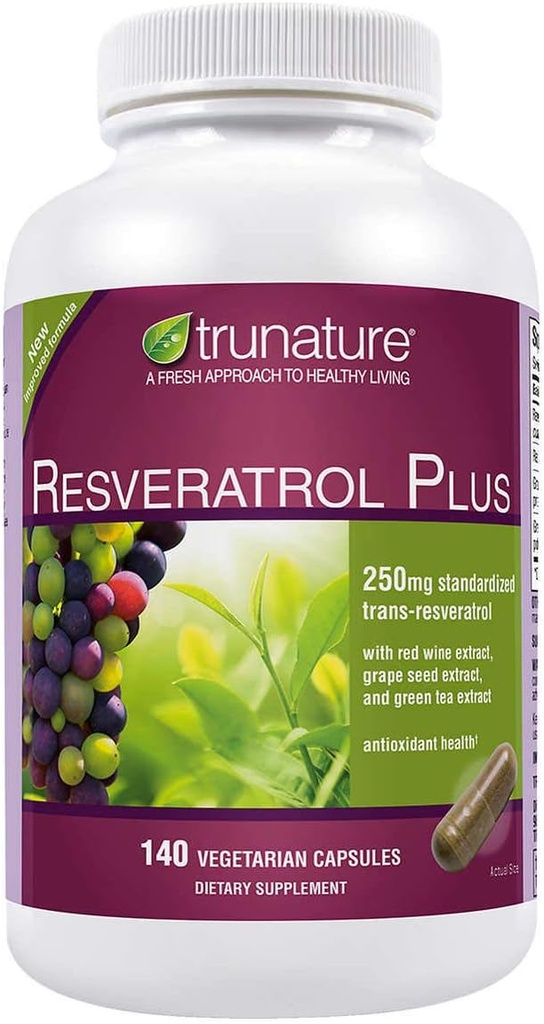 trunature Resveratrol Plus Standardisierte Trans-Resveratrol 250 Milligramm, 140 vegetarische Kapseln