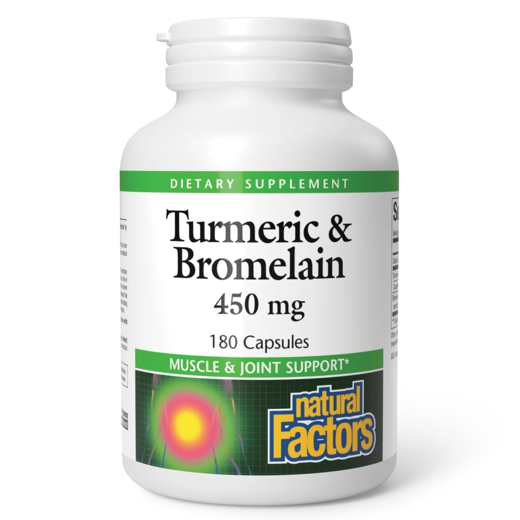 Fattori naturali, Turmerico & Bromelain 450 mg, Muscolo e Supporto Giunto, 180 capsule