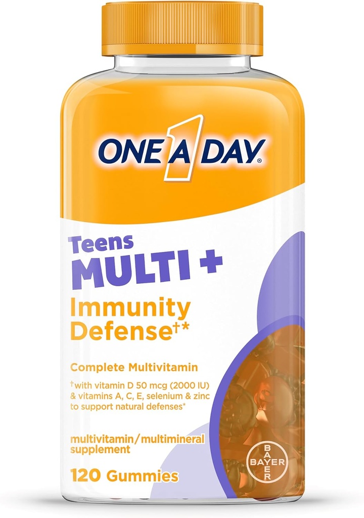 UNO A GIORNO Teen Multi+ Immunity Defense Vitamine, Multivitaminici Gummies Con Boost di supporto immunità con vitamine A, C, D, E, Selenio & Zinc, 120 Conte