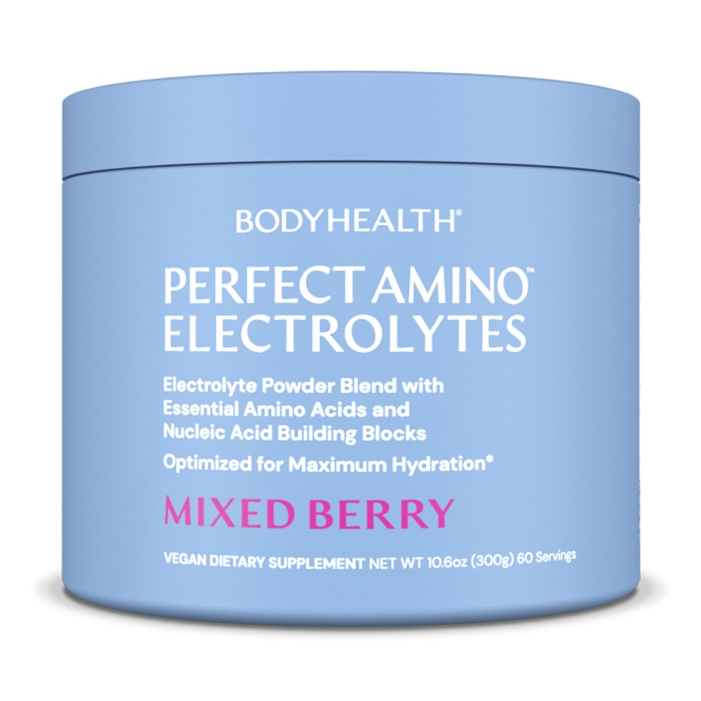 BodyHealth PerfectAmino Elektrolyte Pulver Kein Zucker, Keto Zucker freie Fasten Elektrolyte Getränk Mix, Hydration Pulver mit Trace Minerals - Mischbeere - 60 Servierungen
