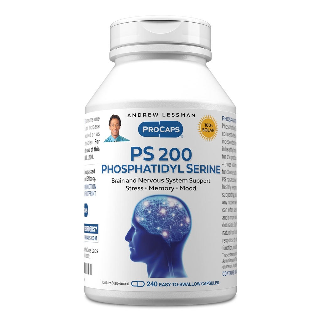ANDREW LESSMAN PS 200 Phosphatidyl Serine 240 capsule - Supporta Clarity mentale, Mood positivo, Memoria, Funzione cognitiva. Essenziale per produzione e rilascio di neurotrasmettitori. Nessun Additivo
