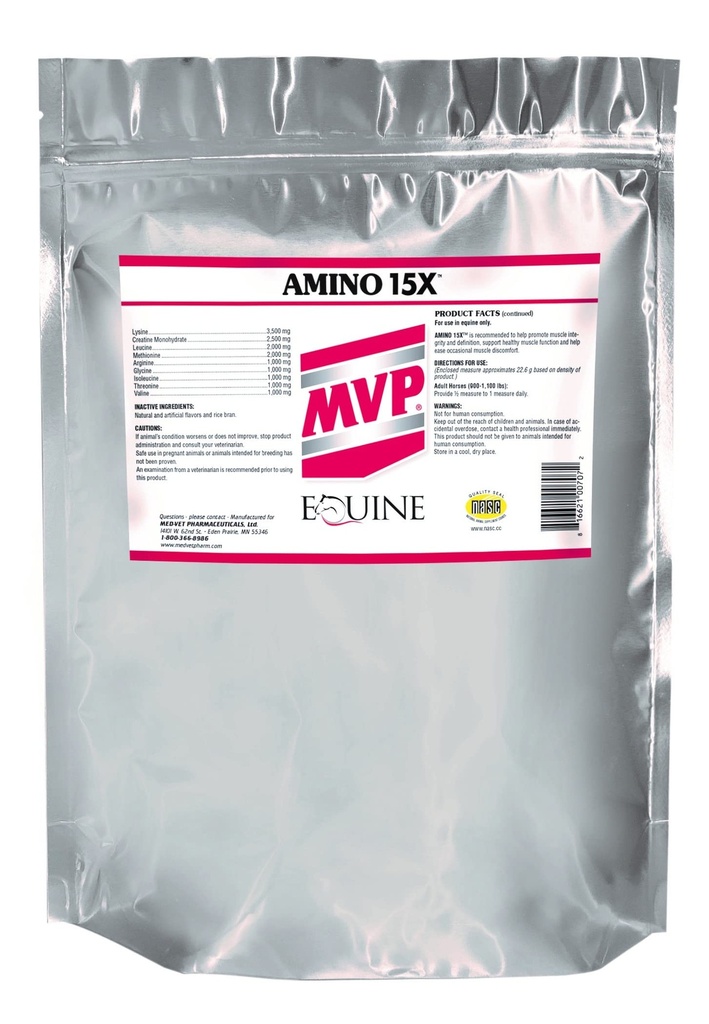 MVP Amino 15X (1.5lb) Supporta la funzione muscolare sana, lo sviluppo e il recupero in cavalli.