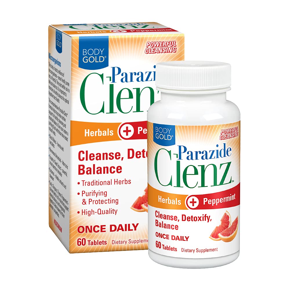 Body Gold Parazide Clenz Herbals & Peppermint | Pulizie intestinali & Detox w/Black Walnut & More | 30 Serv, 60 compresse