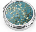 Boîte à pilules Dynippy avec poche miroir 3 compartiment Médicament Cas de pilule vitaminique Organisateur pour la chasse à la poche et les voyages (Blossom rond, argent-amande)