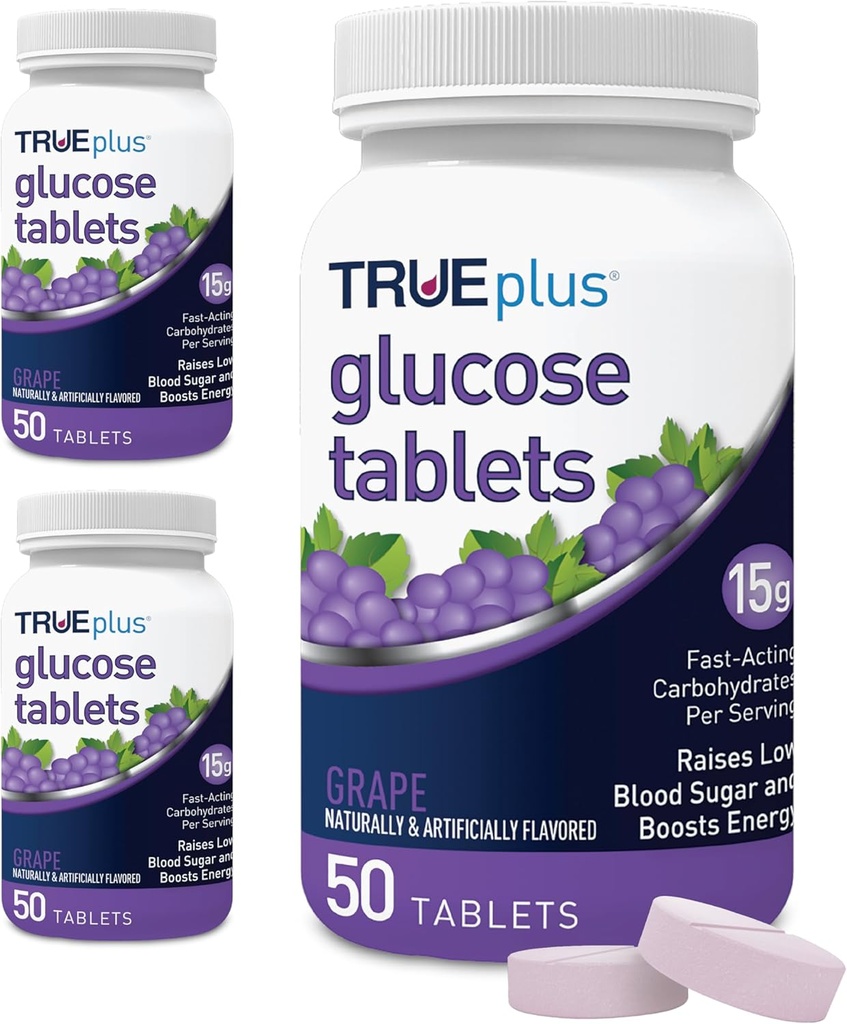 TRUEplus® Glucose Tablets, Uva Flavor - 50ct Bottiglia – 3 Pack