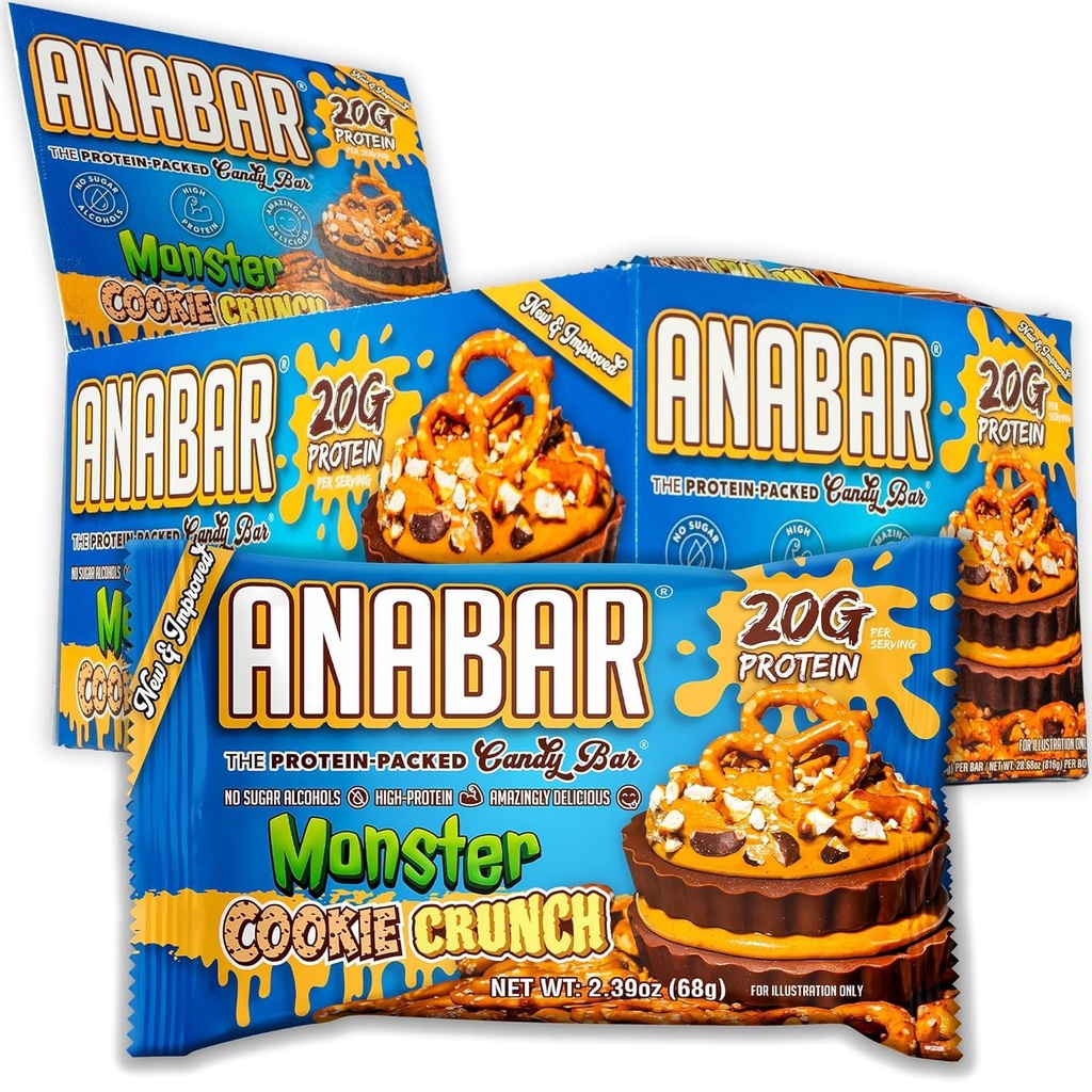Anabar Protein Bar, The Protein-Packed Candy Bar, Amazing Tasting Protein Bar, No Sugar Alcohols, High Protein, Incredibilmente Delicious (12 Bar, Milk Chocolate Monster Cookie Crunch)