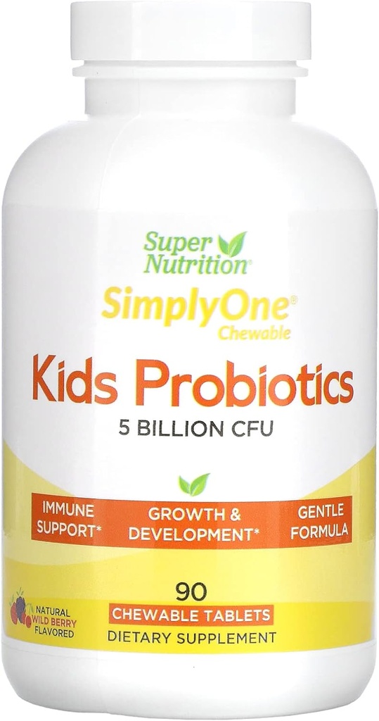 Probiotiques pour enfants SuperNutrition, baies sauvages, 5 milliards UFC, 90 comprimés à croquer