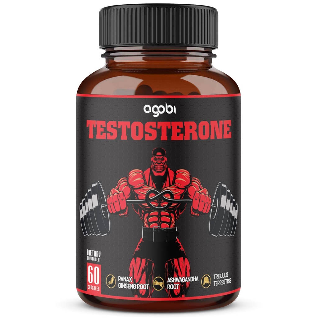 agobi Testosterone supplemento per gli uomini - 11 erbe - Ashwagandha, Tribulus, Ginseng & More - 60 capsule per 1 mese