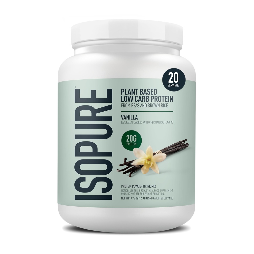 Isopur Pflanzenbasiertes Proteinpulver, Lactosefrei, Glutenfrei, Mit Eisen, Vanille, 20g Pflanzenprotein pro Servierung, 1.23 Lbs, 20 Servietten