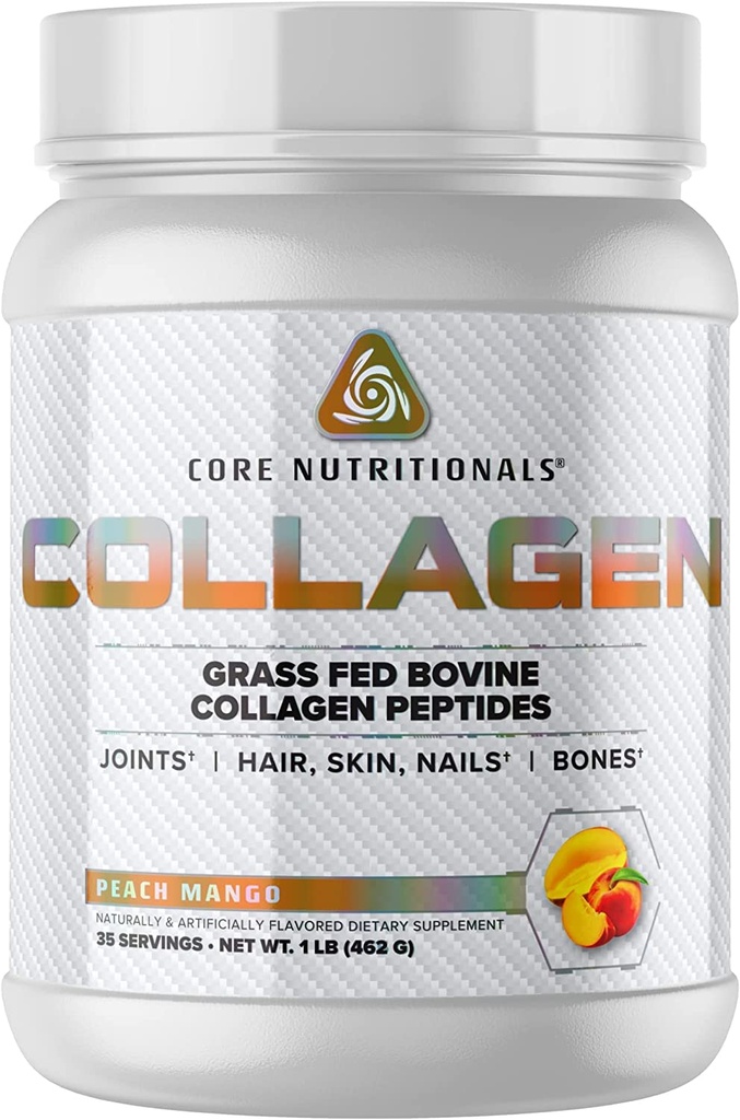 Core Nutritionals Hydrolyzed Collagen Peptides | Typ I & III von Grass Fed Bovine | Haar, Haut, & Nägel | Knochen & Gelenkunterstützung | 1 Pfund (Peach Mango)