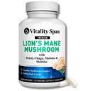 Lions Mane Supplement Kapseln - Pilze Extrakt: Chaga, Maitake, Reishi & Shiitake Pilze | Pure Fruiting Body | Nootropic, Fokus, Gehirn und kognitive Unterstützung | 120 Veggie Caps