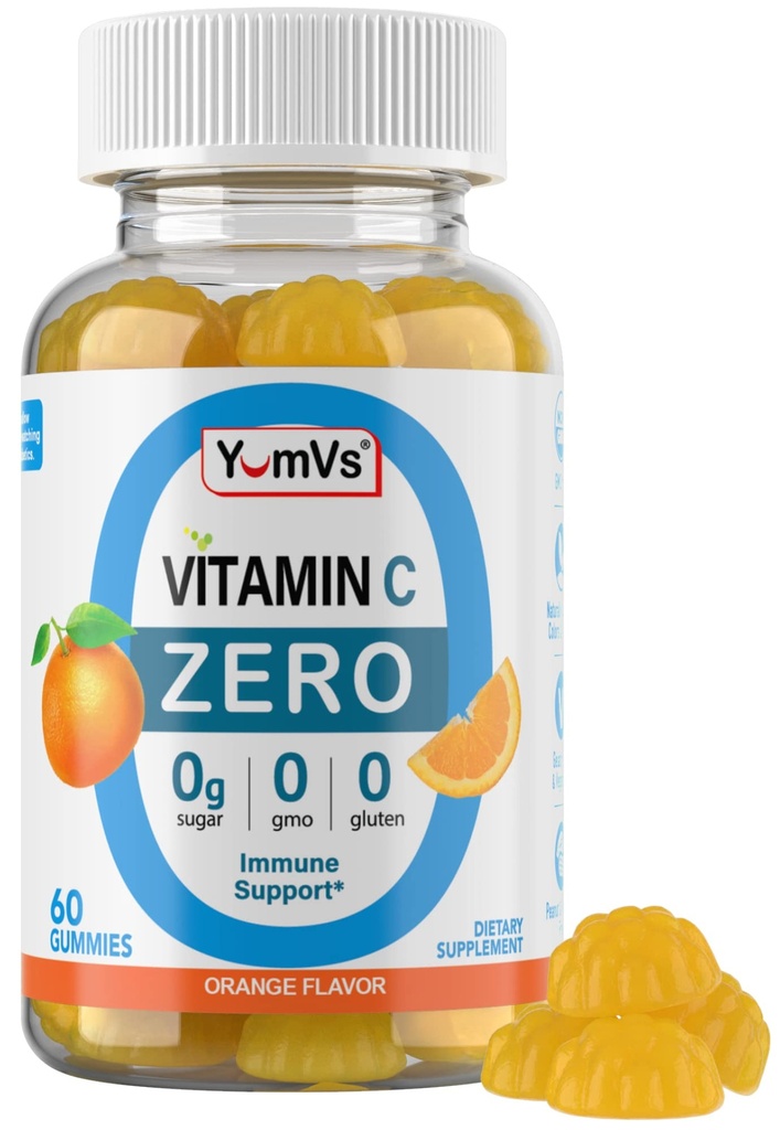 Yum-Vs - Zero Sugar Vitamin C Gummis für Erwachsene & Kinder - 250 mg VIT C Immune Support Gummy Vitamine - Zuckerfreies Kaubares Vitamin C Gummy Supplement - Hohe Potenz Vegetarisches Vitamin C Boost (60)