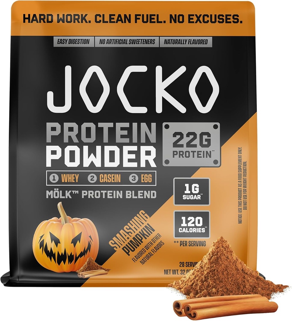 Jocko Mölk Whey Protein Powder - Keto, Probiotics, Grass Fed, Enzimi Digestivi, Aminoacidi, Miscela di frutta di monaco senza zucchero - Supporta il recupero e la crescita del muscolo (Pumpkin New)