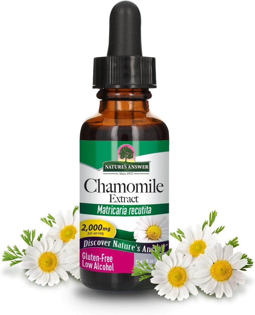 Nature's Answer Camomile Flower with Organic-Alcohol 2000mg Extrait de 1oz Support de l'humeur (en anglais seulement) Support de la digestion (en anglais seulement), sans gluten, sans OGM, végétalien, sans arômes artificiels ou conservateurs