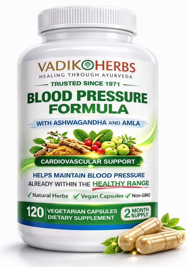 Vadik Herbs Formule de pression artérielle avec Ashwagandha et Amla.