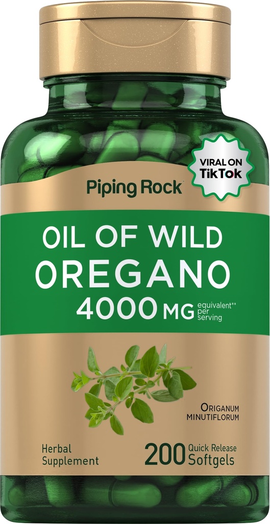 Piping Rock Oregano olio Softgel capsule 4000mg | 200 pillole | Integratore di erbe | Wild Harvested | Non OGM, Gluten Free