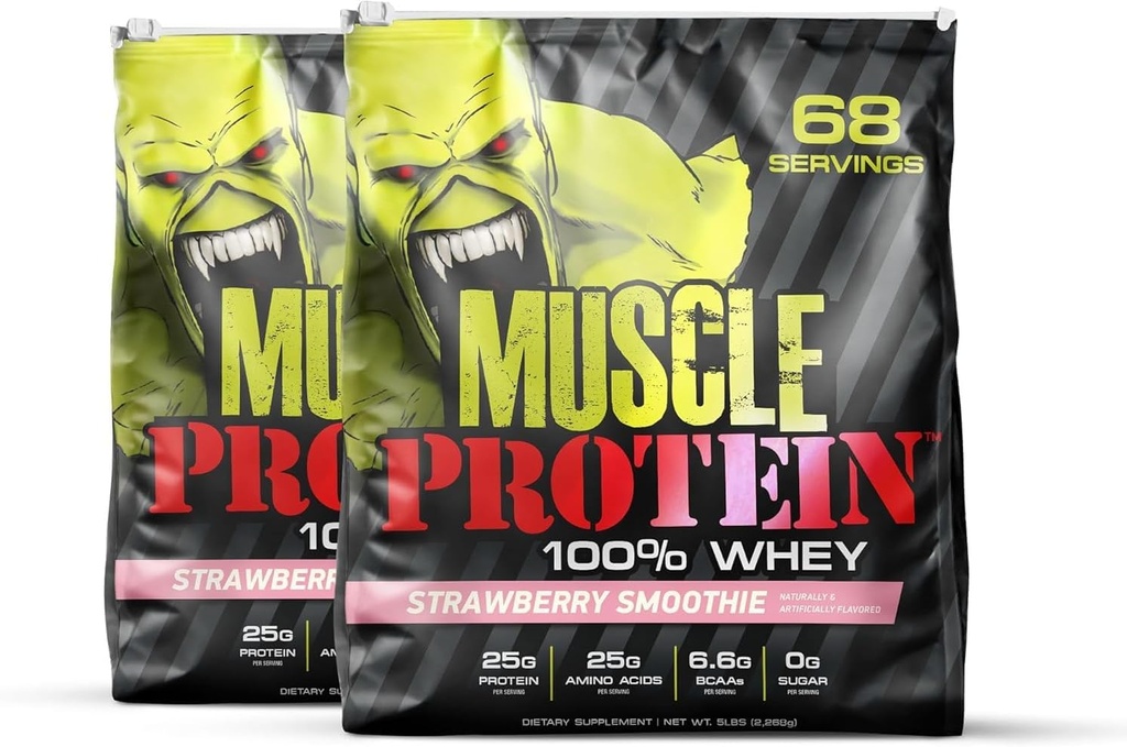 COLOSSAL LABS Muscle Whey Protein polvere di proteine aromatizzata, 25.000 mg di aminoacidi/Serving, filtrata a freddo (Packaging May Vary) (10 Pound (Pack of 2), fragola)
