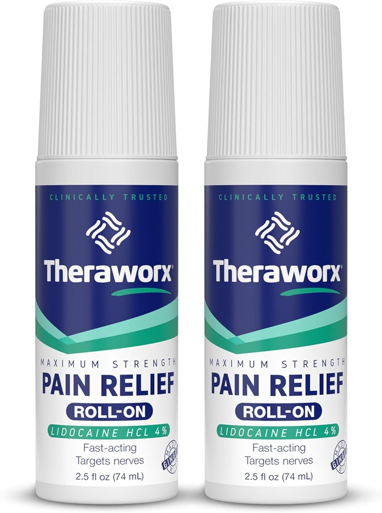 Theraraworx maximum de la force Pain Relief Roll-On avec la lidocaïne, action rapide - 2,5 Oz - 2 Compte