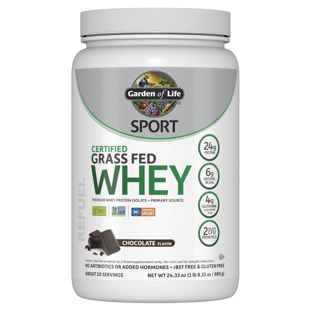 Garten des Lebens Sport Whey Protein Pulver Schokolade, Premium Gras Fed Whey Protein Isolate Plus Probiotika für Immunsystem Gesundheit, 24g Protein, Non GMO, Glutenfrei, Kaltverarbeitet - 20 Portionen