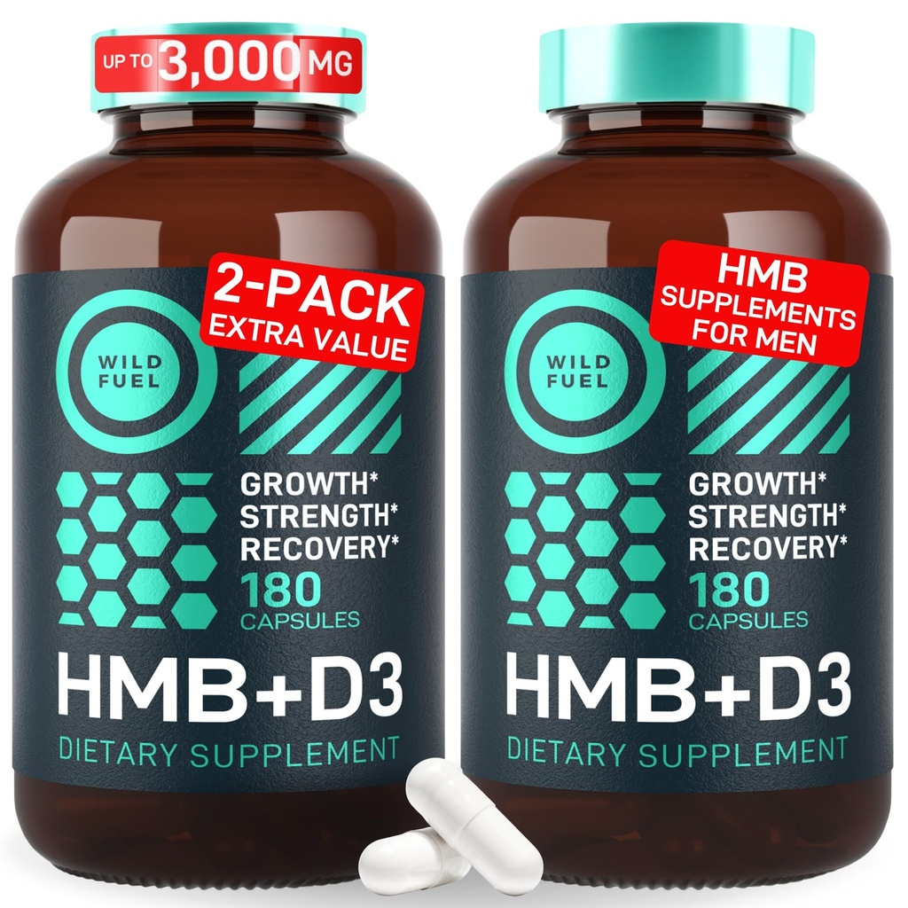 HMB e vitamina D3 Supplemento capsule - B-Hydroxy B-Methylbutyrate 1.000-3.000 MG HMB Integratori con vitamina D3 - crescita del muscolo, resistenza, prestazioni, pre-allenamento, recupero del muscolo - 360 caps