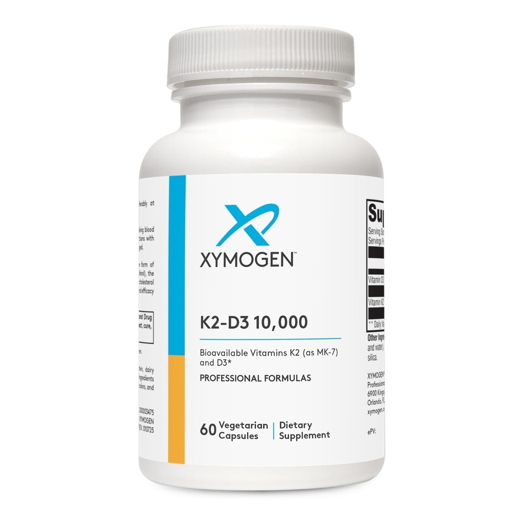 XYMOGEN K2-D3 10000 - Vitamin D3 K2 Supplement for Immune, Bone & Cardiovascular Support* - Non-GMO, Gluten-Free, Vegetarian - 60 Capsules