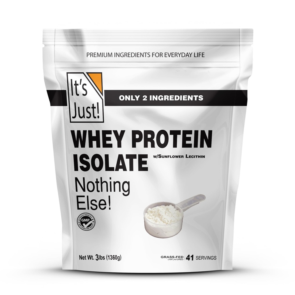 E 'solo! - Proteine del siero Isolate, Ultra Premium Grass-Fed, Unflavored, Made in USA, Pure 90% Protein, Only 1g Carb, No Aggiunto Zucchero (3 Pound)