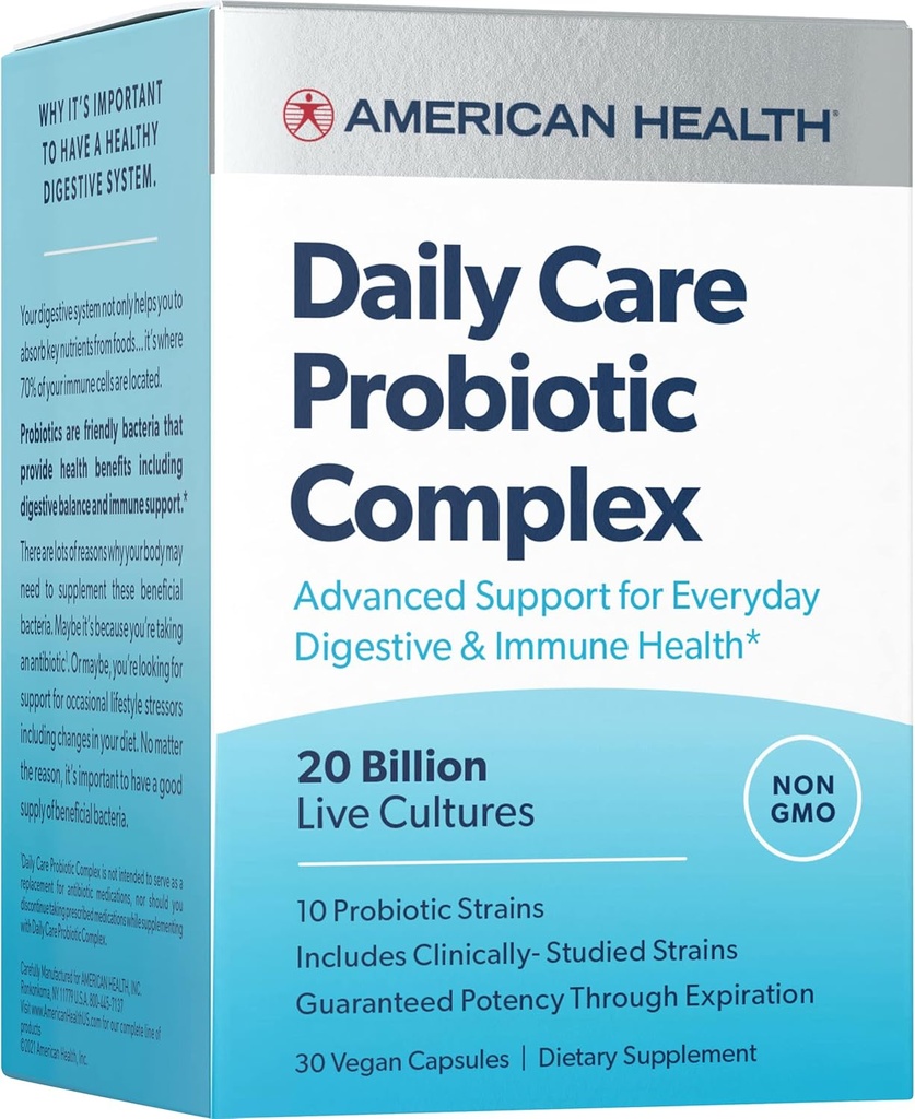 AMERICAN HEALTH Daily Care Probiotic Complex, 20 Milliarden Mikroorganismen - Klinisch untersuchte Strains - Advanced Support for Everyday Digestive & Immune Health - 30 Kapseln, 30 Total Servings