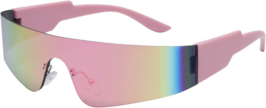 Crazy Feng Trendy Rimless Futuristic Wrap Attorno occhiali da sole Donna Uomini,Cyberpunk Visor Occhiali da sole Shades Moda Occhiali