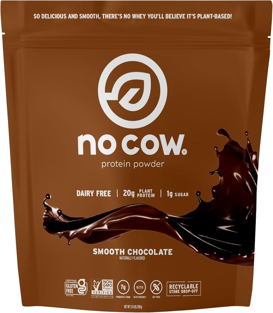 Kein Cow Vegan Protein Pulver, Schokolade, 20g Pflanzen basiertes Protein, recycelbare Tasche, Dairy Free, Soy Free, Kein Zucker hinzugefügt, Keto Friendly, Glutenfrei, Naturally Sweetened, Non GMO, Kosher, 1.74 Pfund