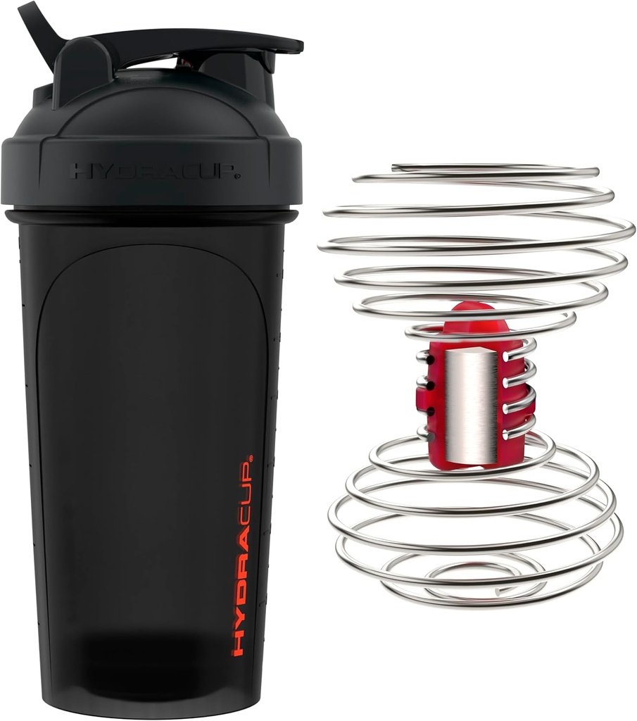 Shaker de puissance HydraCup avec/Weighted Whisk, 28 oz - Mélange plus rapide, moins de frottement requis, Serre-protéines sans lump, Shaker Cup (polypropylène, noir)