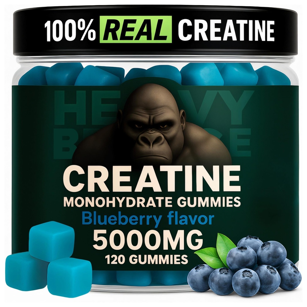Creatine Monohydrate Gummi für Männer & Frauen 5000mg - Blueberry, 120 Count for 30 Servings | Low Calorie Formula | Muskelaufbau und Energie Boost | Pre-Workout Supplement Chewable Creatine Gummies