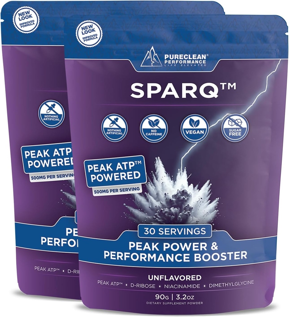 SPARQ Peak ATP Power & Performance Booster – 500mg ATP, D-Ribose, DMG & NAD+ – Aumenta la massa muscolare, Energia, Stamina, Forza & Recupero – Polvere pre-allenamento senza caffeina – 60 Serve – non aromatizzata