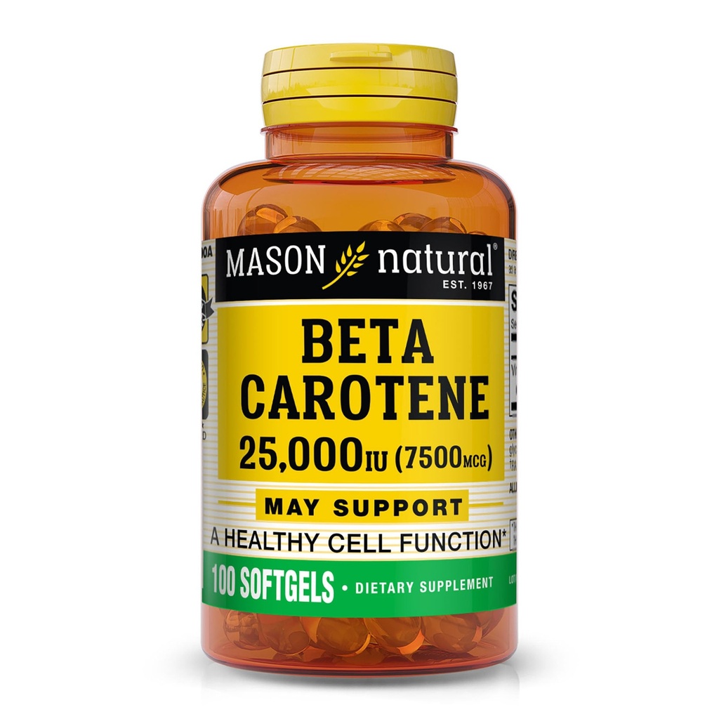 Mason Natural Vitamin A Beta Carotene 25.000 IU, unterstützt Vision, Zellfunktion & Immungesundheit, 100 Softgels, 3er Pack