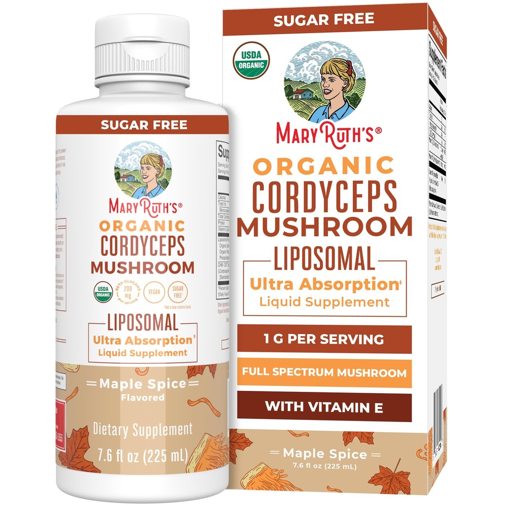 MaryRuth Organics Cordyceps Mushroom Supplement | Ultra Absorption Liposomal | Full Spectrum Mushroom | 200mg Beta-Glucans Per Serving | USDA Organic | Vegan | 7.6 oz | 15 Servierungen