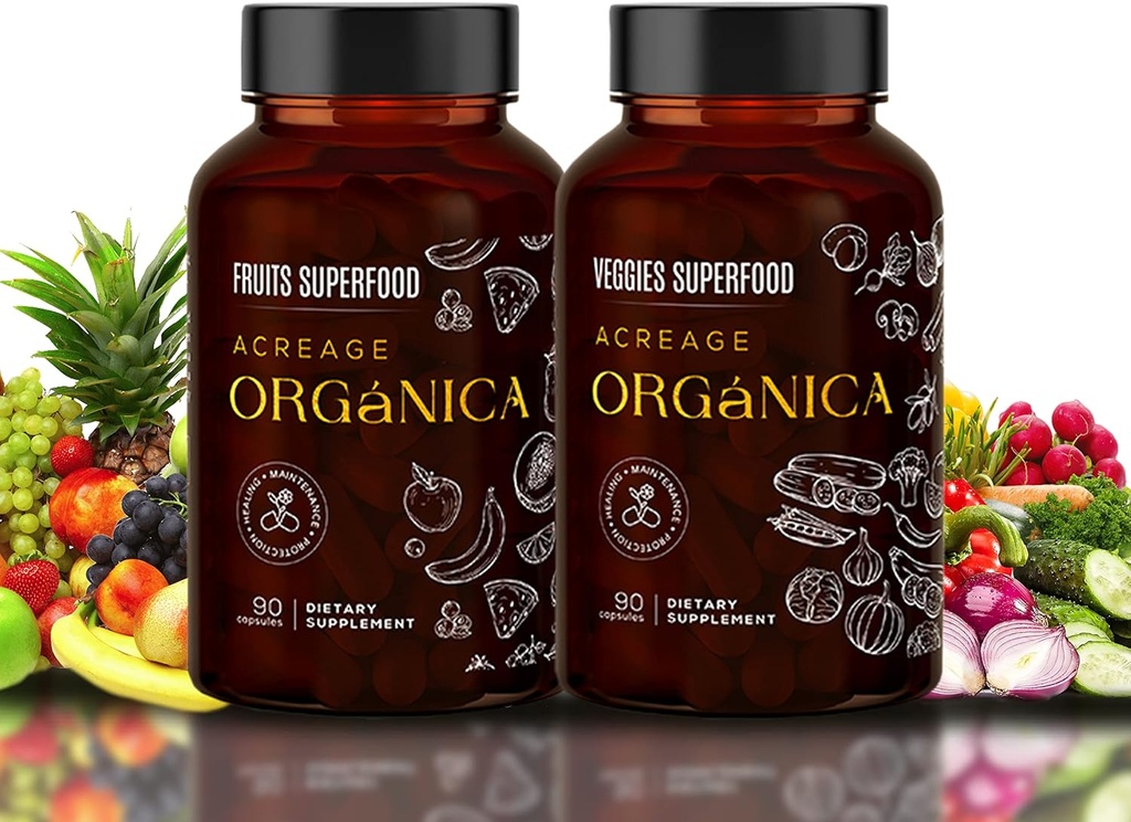 Integratori di frutta e verdura | Integratori energetici di alimenti integrali con 36 Frutta & Verdura Miscela Superfood | Vitamine e minerali essenziali | 90 Frutta & 90 Capsule vegetali