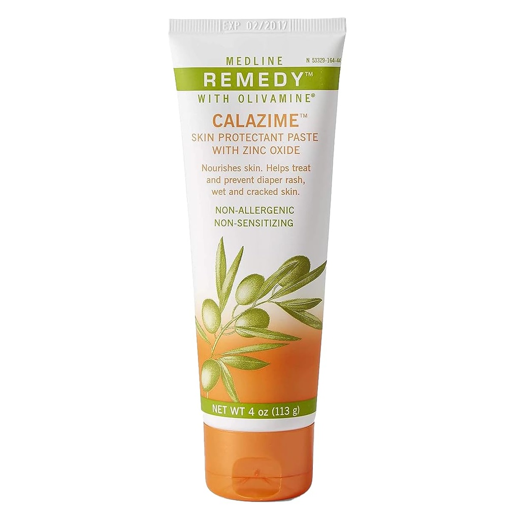 Medline Remedy Olivamine Calazime Crème de pâte protectrice de la peau, utilisé avec des morceaux secs de la peau de couches, Incontinence, Dermatite, Psoriasis, Brûlures, Bites, Blanc, 4 Oz