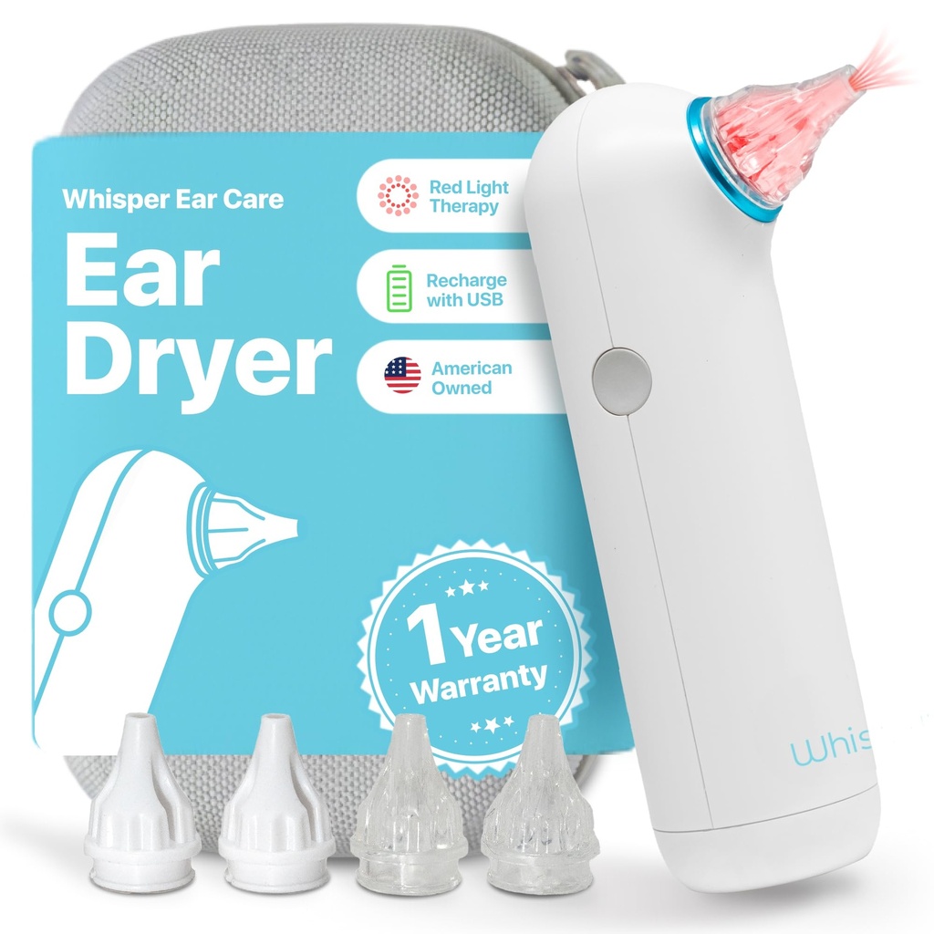 Ohr Trockner + Fall | USA | 1 Jahr Garantie | Wiederaufladbare Ohr Wasser Trocknungshilfe mit Rotlichttherapie liefert sanfte Warmluft zum Ohr zu kämpfen lästige Schwimmer Ohr Infektionen als Ohr Flüssigkeitsentferner